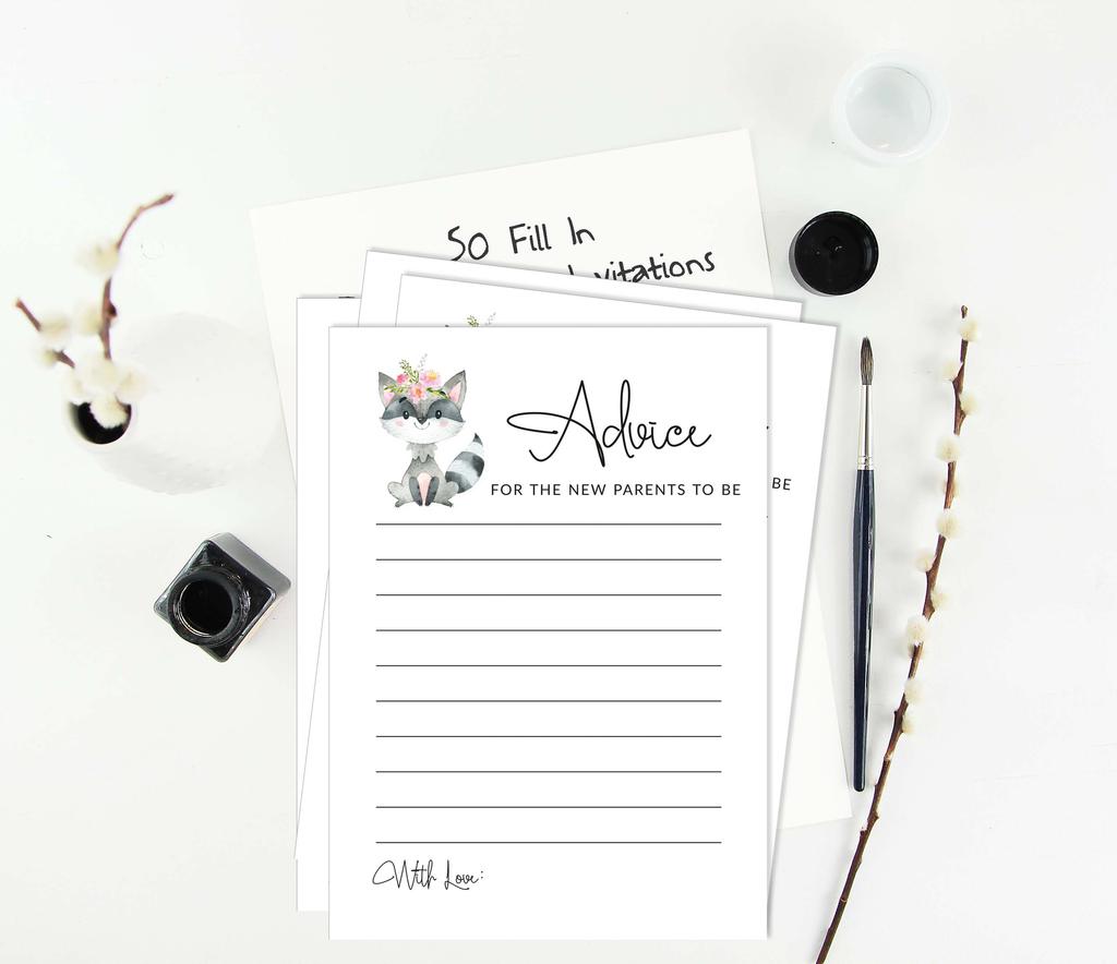 Inkdotpot Floral Raccoon Baby Shower Game Set Of 50 BabyA  AlphabetA  ABCA  Game Gender Neutral Party