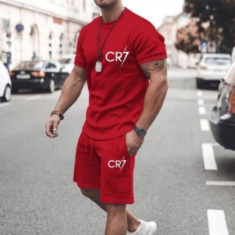 

Чоловічий одяг Літній костюм CR7 Спортивний костюм Зручний Дихаюча Сітка Набори для бігу Біг Тренувальний костюм Футболка Повсякденний набір 6XL