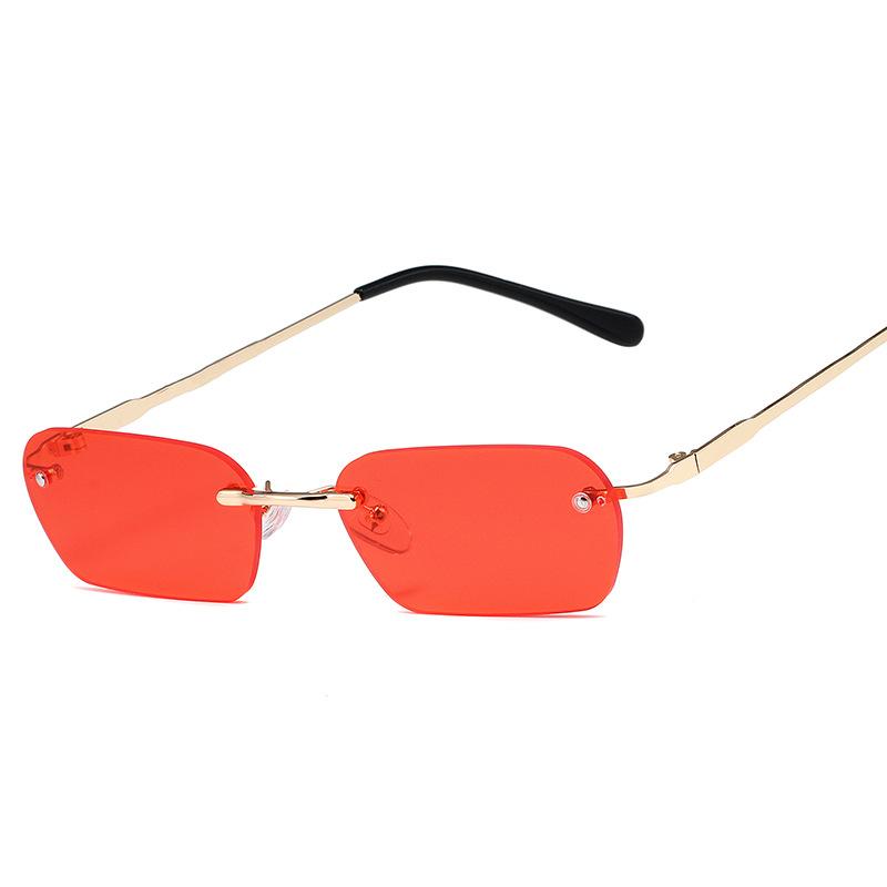 Rimless Rectangular Clear Lens Sunglasses UV400 Protection for Women Men Fashion Designer Small Shades