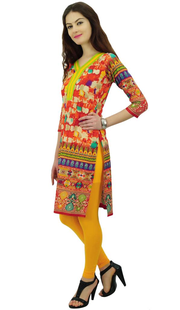 Phagun Indian Women's Cotton Printed Straight Knee Length Casual Kurta Kurti -