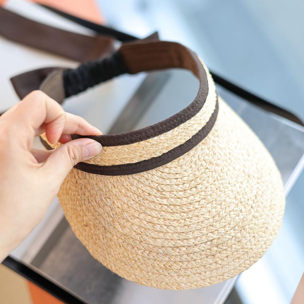 Lafite Grass~ Bow Streamer Sweet Versatile Empty Top Hat Vacation Seaside Sun Protection Cap