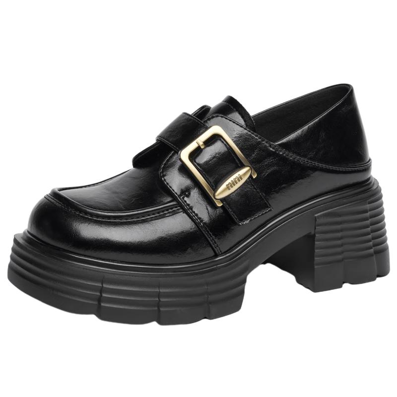 Josiny Women s British Style Chunky Heel Loafers 37