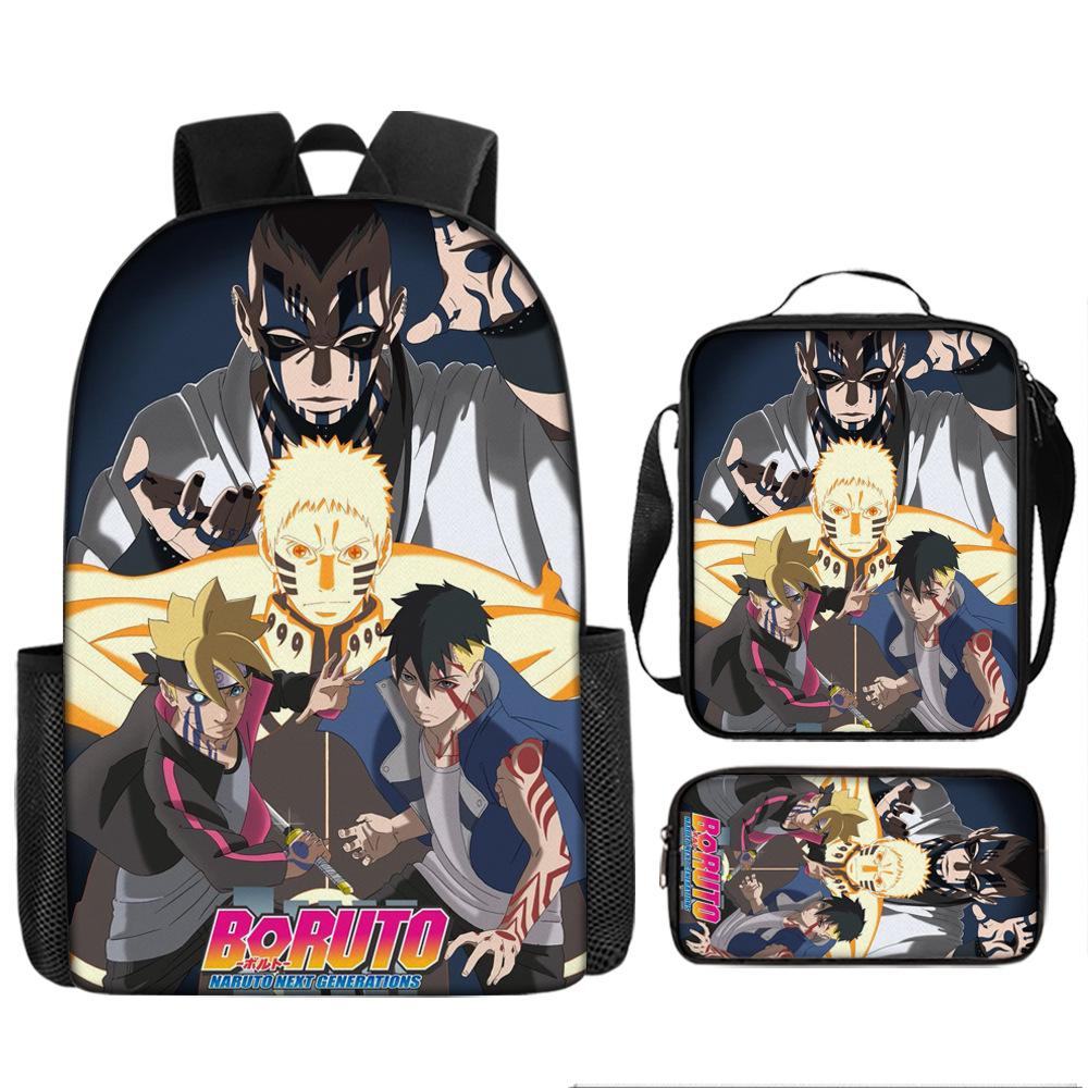 Primary school students' new Naruto cartoon schoolbag three-piece backpack large-capacity backpack