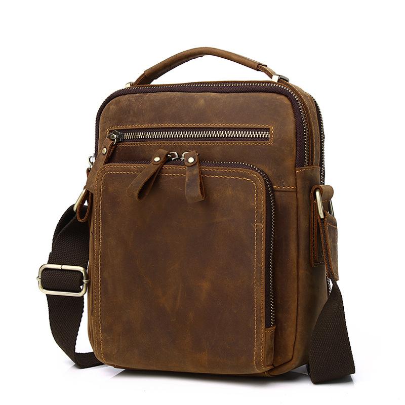 Men's Genuine Leather Single-shoulder Bag, Cowhide Men's Bag, Large-capacity Retro Crossbody Bag