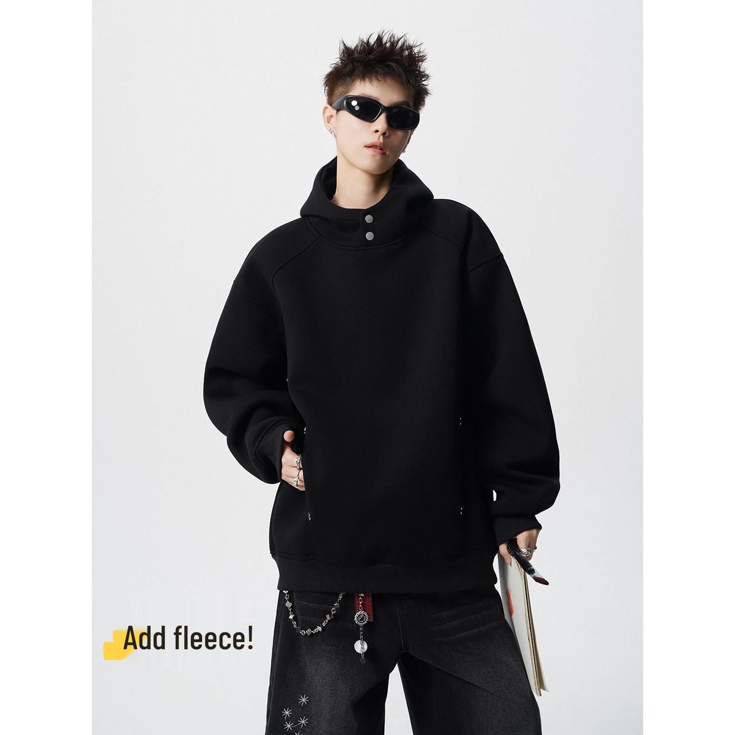 Men s Heavyweight Patchwork Snap-Button Hoodie - Autumn/Winter Velvet Pullover 3XL