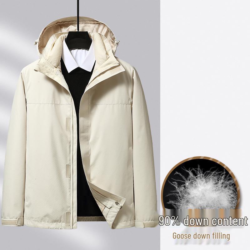 

Unisex 3-in-1 Hooded Down Jacket with Detachable Liner for Autumn and Winter Warmth XXL брудно-білий