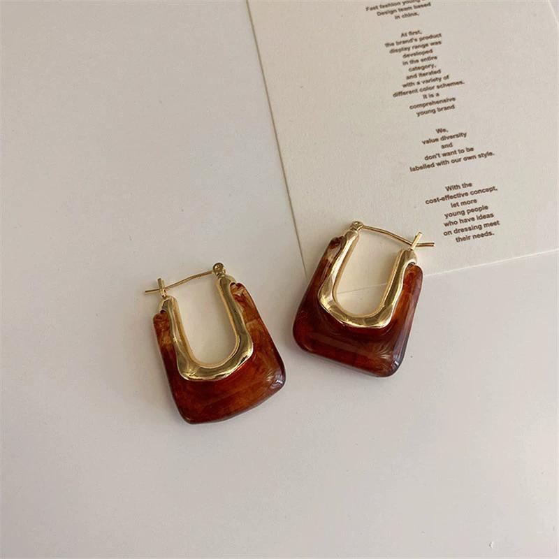 1 par hengende øredobber for kvinner Vintage U-formede oljematchende drypp Glatt farge Ball Huggie øredobber Pendling Dingle