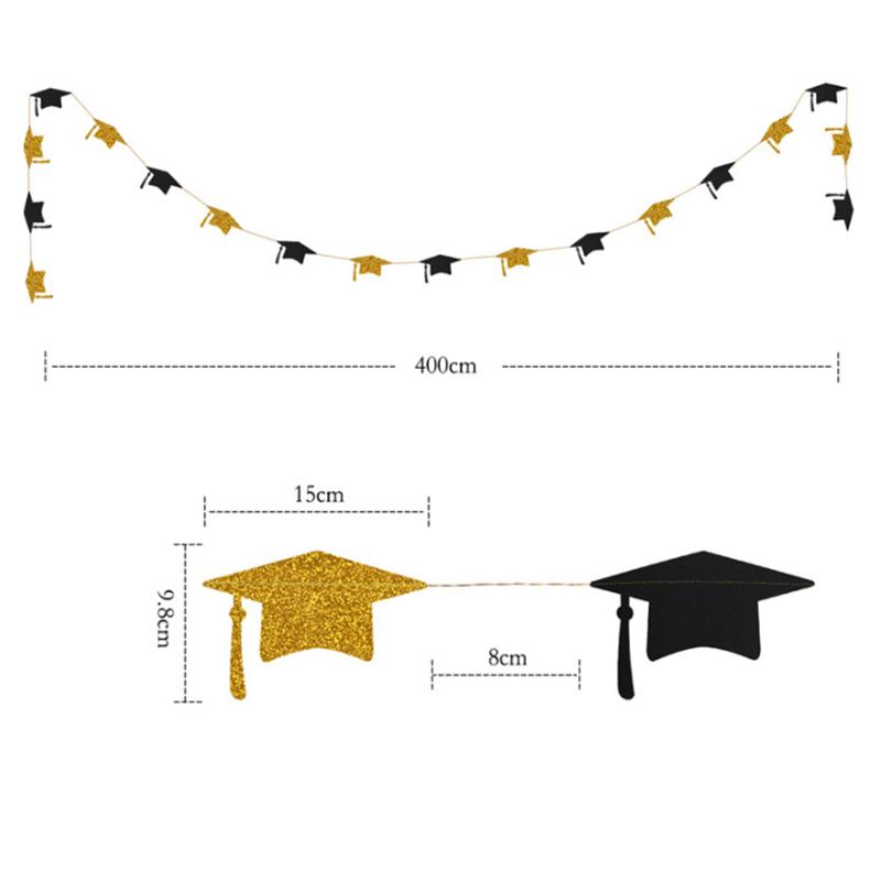 

Black Gold Graduation Bachelor Hat Banner Paper Cap Garlands For School Celebrations 2023 Graduation Party Hanging Decorations