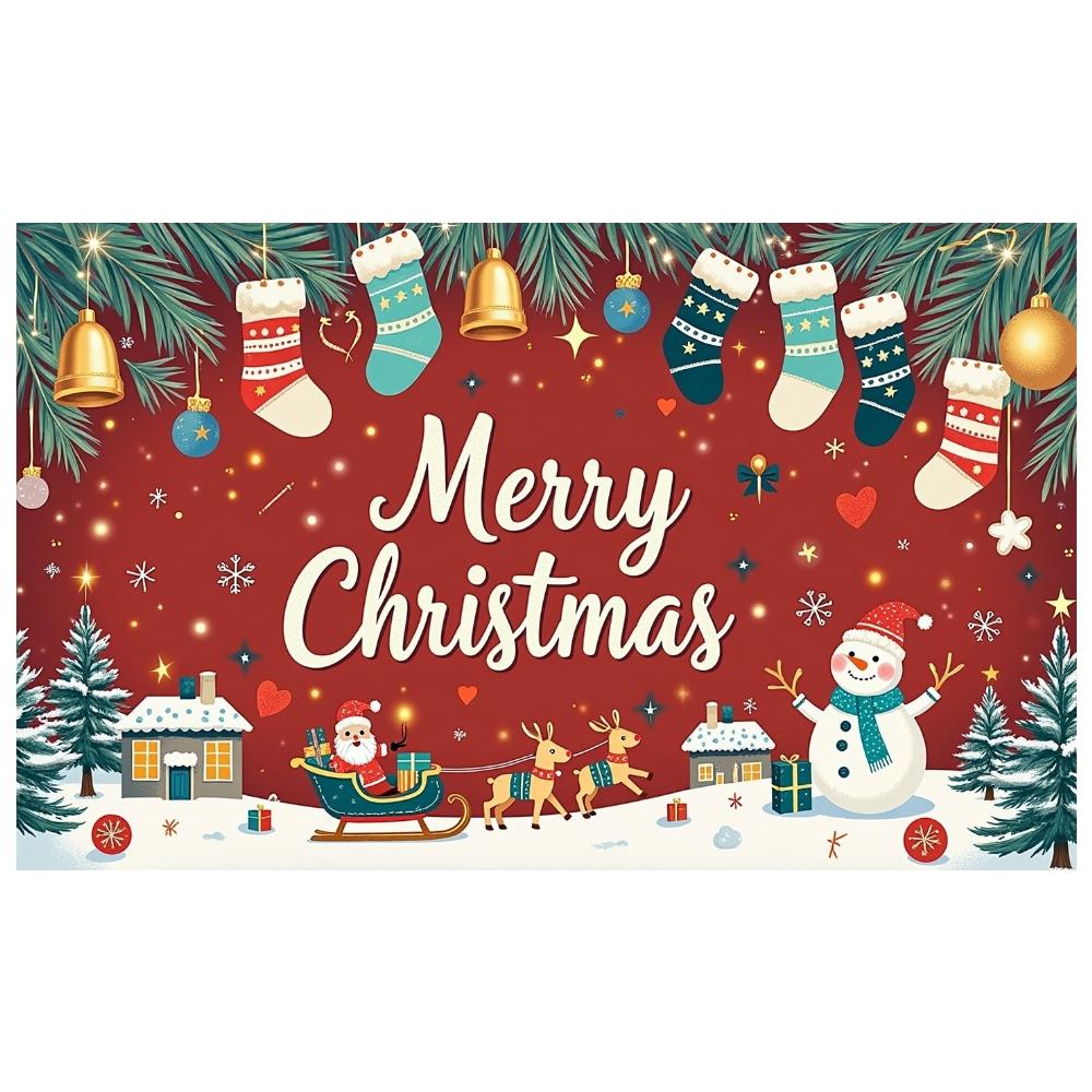 Merry Christmas Banner Decorative Pattern Xmas Banner Holiday Banner Red Background For Holiday Gathering Home Decoration Family