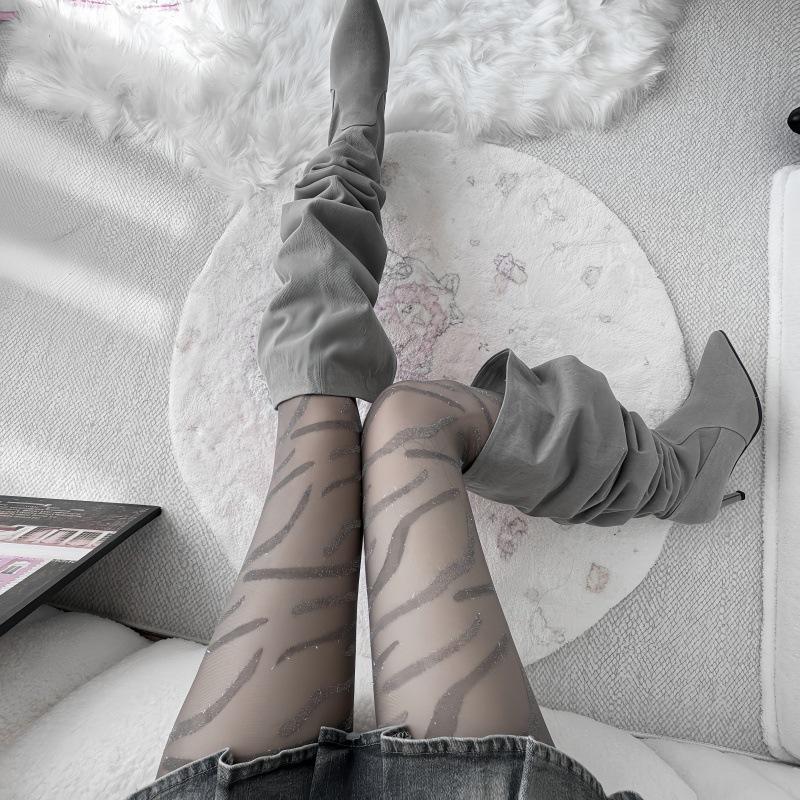 Silver Thread Black Leopard & Zebra Print Sexy Tights - European/American Style, Slim Fit Jacquard Stockings.