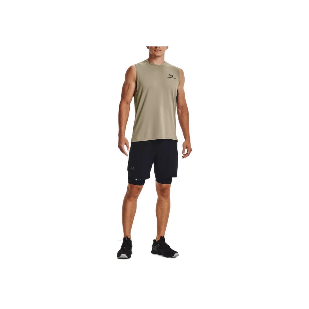 Under Armour Rush Series Energy Reflective Logo Solid Crew Neck Sleeveless Top Men Tops Beige 1366139-037