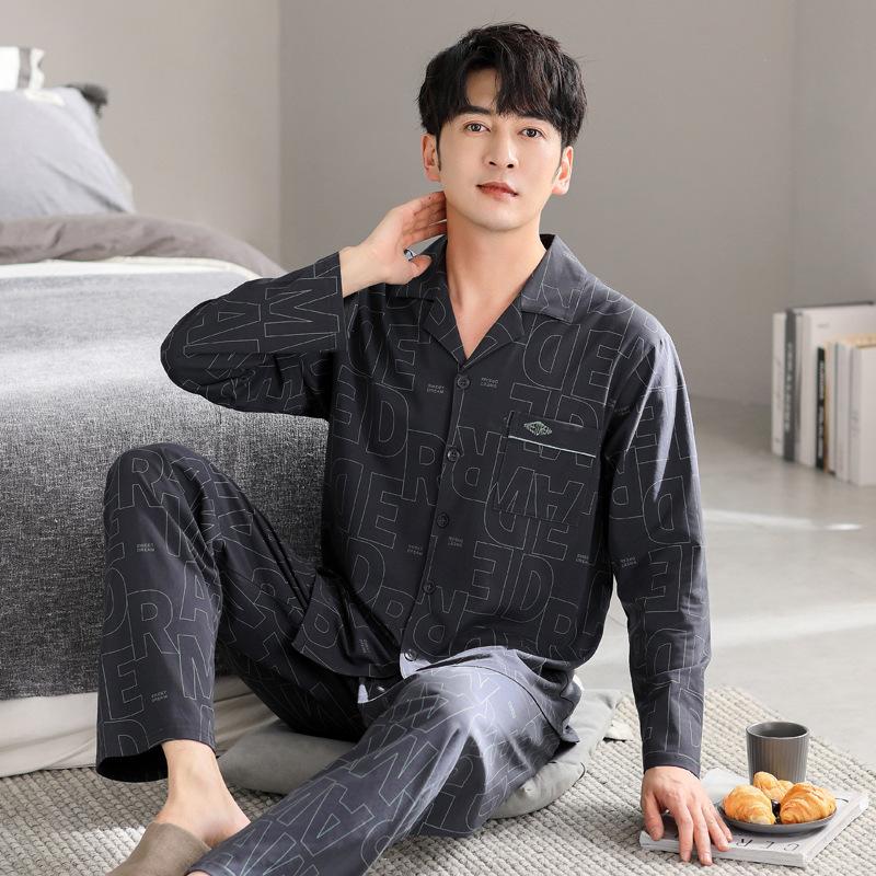 Pajamas Men'S Spring And Autumn Cotton Long Sleeve Men'S Autumn Autumn Autumn And Winter Thin Plus Size Loungewear