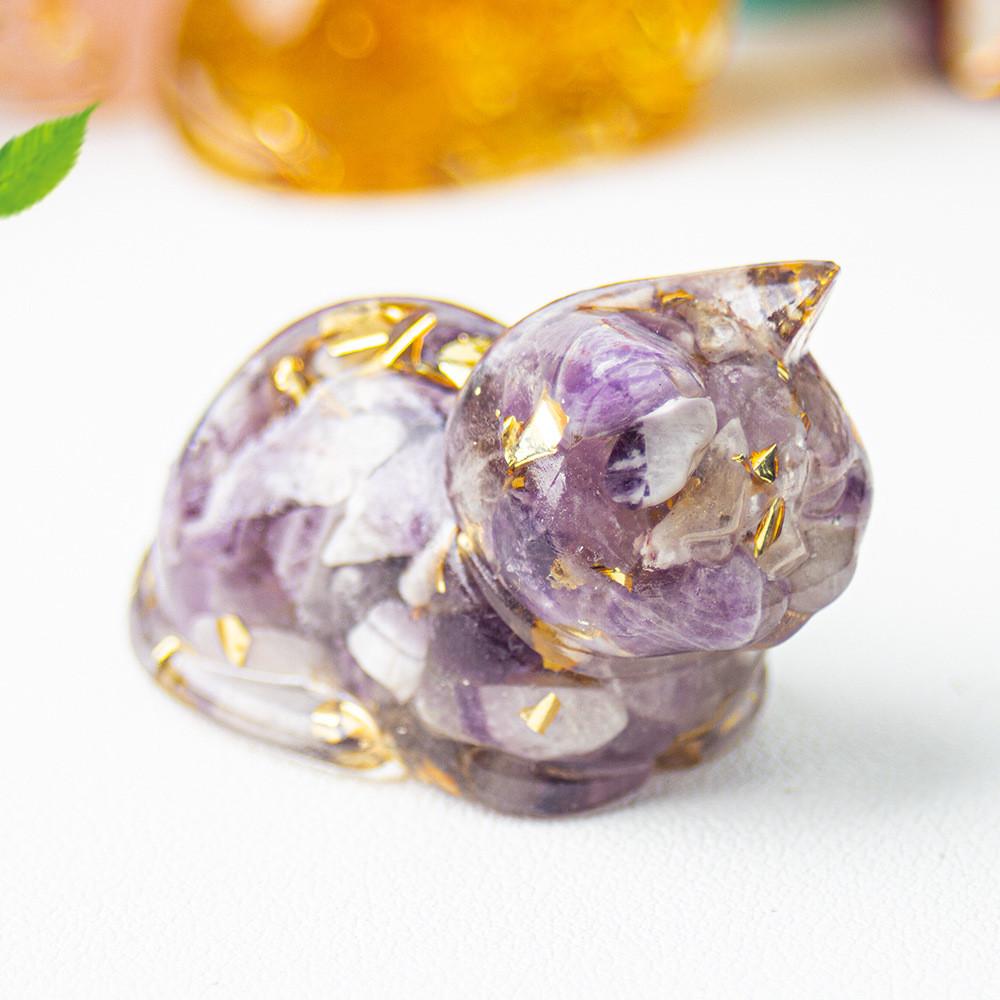 Cute Cat Resin Art Figurine With Crystals For Home Office Decor Gift For Kids