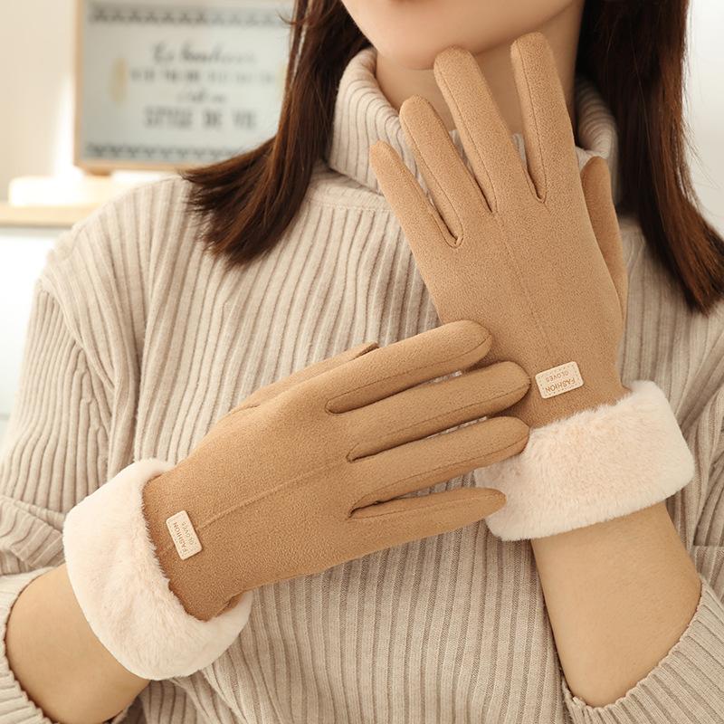 Warme Handschuhe Damen German Velvet Handschuhe Outdoor Samt Verdickt Winddicht Touchscreen Hirschleder Samt Handschuhe
