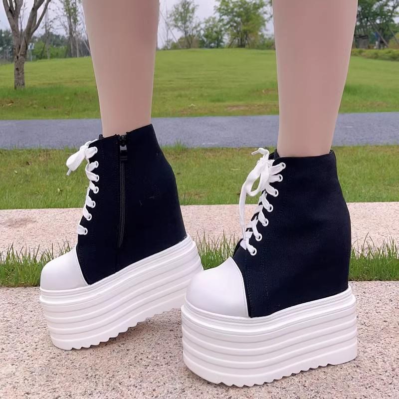 Sapatos de Lona da Moda para Mulheres Moda Salto Alto 14CM Feminino Salto Escondido Sapatos de Plataforma Mulheres Sola de Borracha Antiderrapante Mulheres Sapato de Plataforma