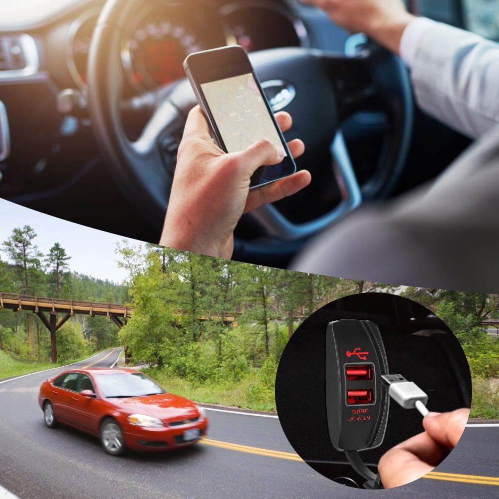 5V 3.1A LED Auto Adapter Car Charger Dual USB Ports Waterproof Universal for Car RV Camper Caravans Dustproof Phone Charger