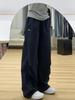 Women's Navy Blue High-Waisted Pleated Wide-Leg Cuffed Casual Pants