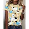 2026 Neues Cartoon-Tier Ganzmuster 3D Digitaldruck Damen-T-Shirt Harajuku Freizeit Kurzarm Rundhals Damen-Oberteil