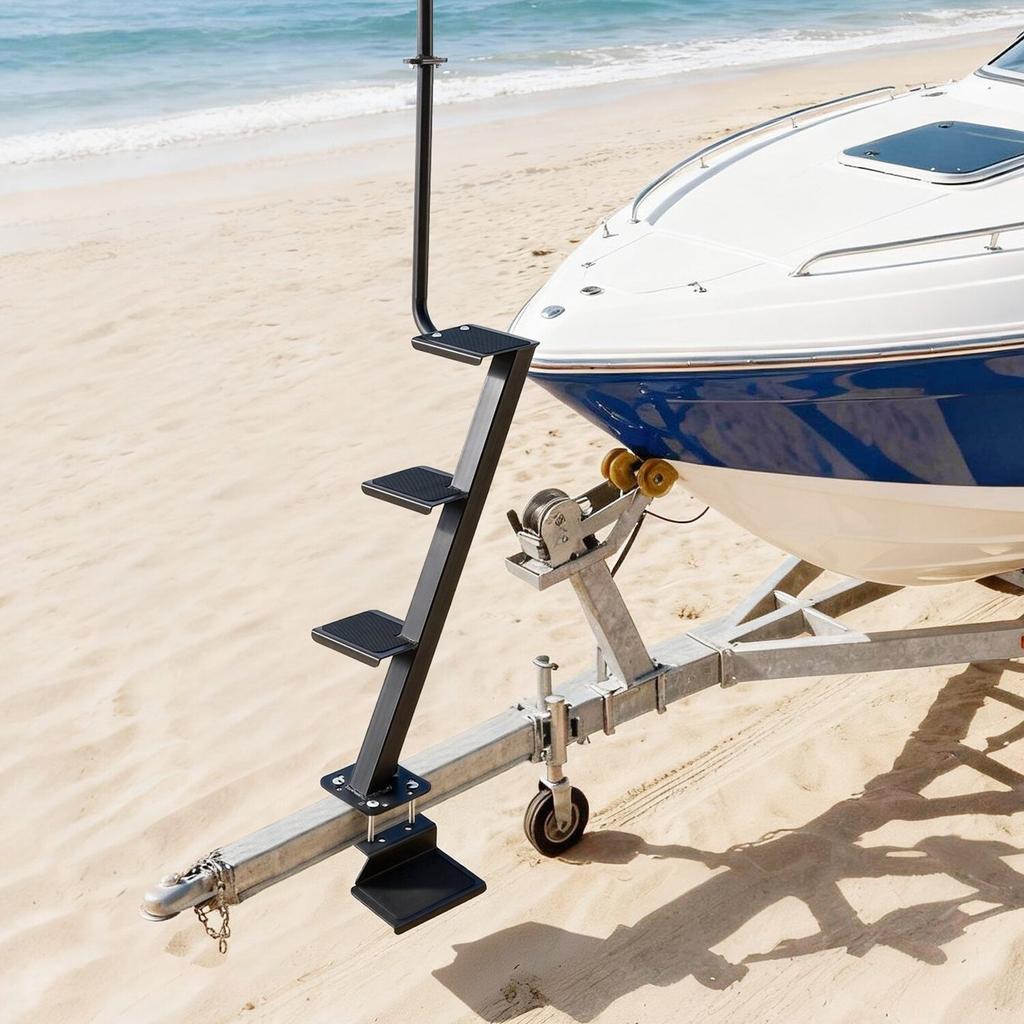 Boat Trailer Steps, 4-Step, Heavy-Duty Boat Trailer Steps with Handle, Non-Slip Surface, 3 Mounting Angle Options, Steel Ladder for 76.2 X 76.2/76.2 X