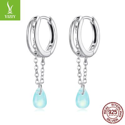 S925 Sterlingsilber Doppelter Wassertropfen Verglast Ohrbügel Mädchen, Eleganter Damenstil Quastenohrringe Ohrringe