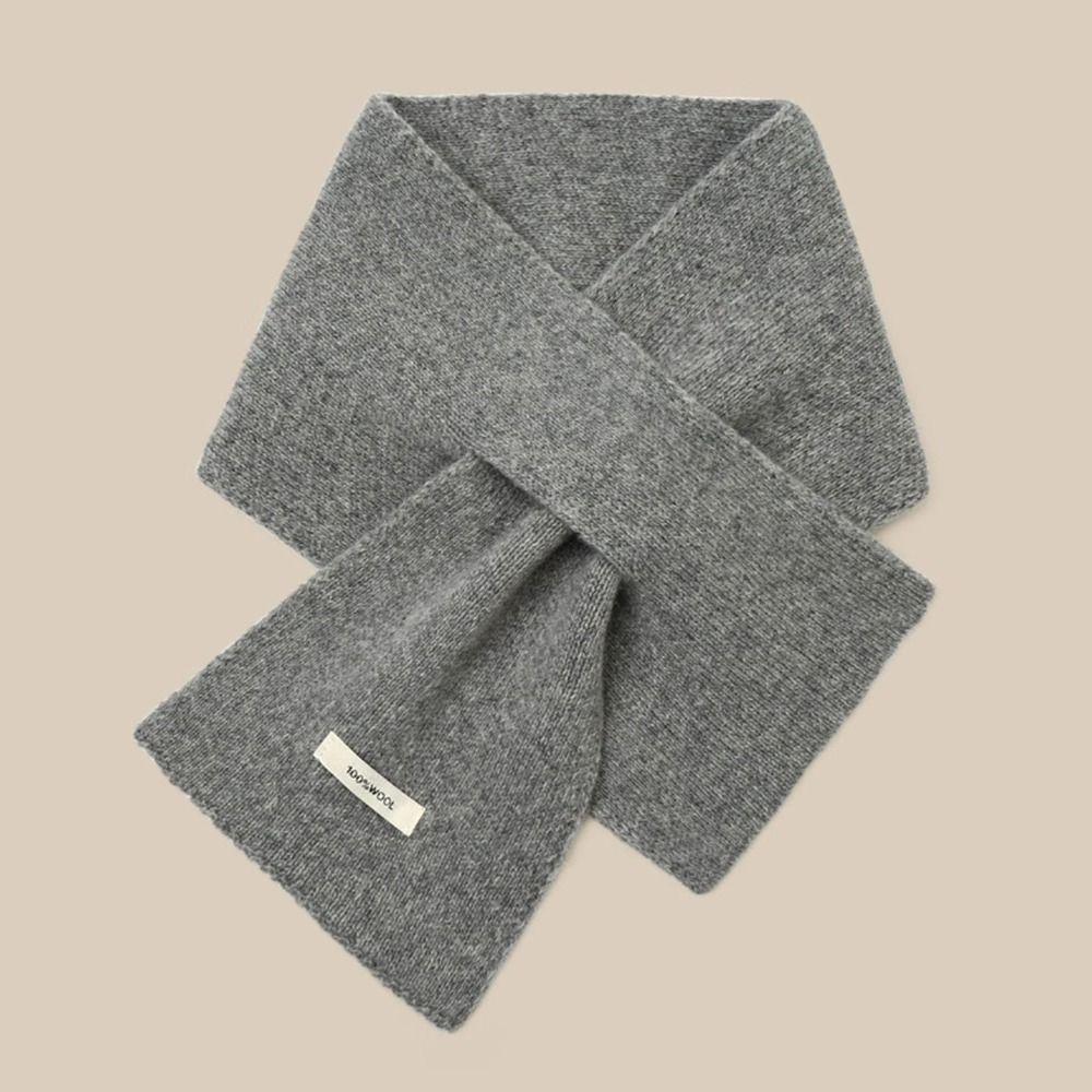 Solid Color Wool Knitted Scarf Windproof Women Winter Neckerchief Retro Cross Neck Warmer Outdoor