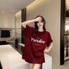 Summer Short-sleeved T-shirt Women's 2025 New Year of the Dragon Burgundy American Retro Pure Cotton Loose Half-sleeved T-shirt
