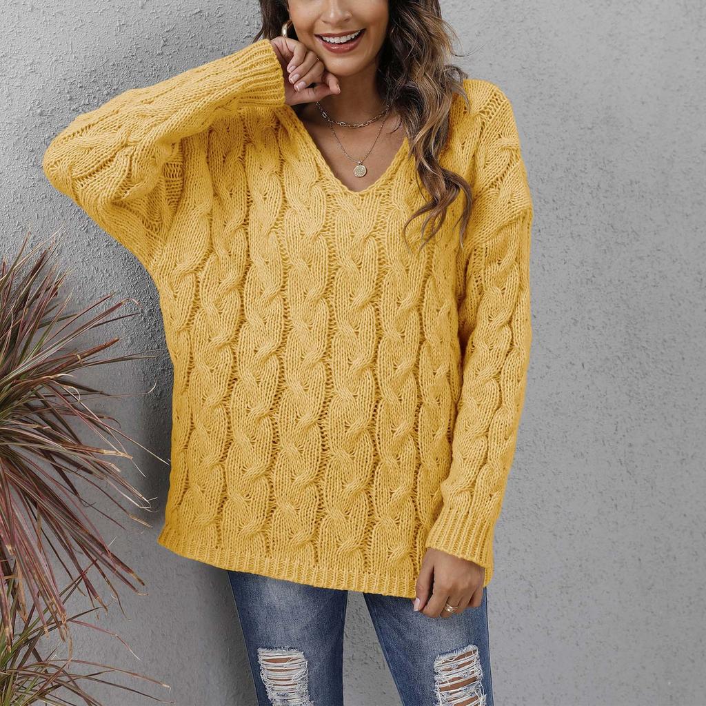 Women's Fall/winter Fashion Long Sleeve Jumper Sweater With Loose Lapel In Color