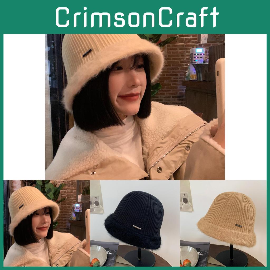Stylish Warm Fluffy Bucket Hat For Women Winter Cotton Knit Large Brim Fashion