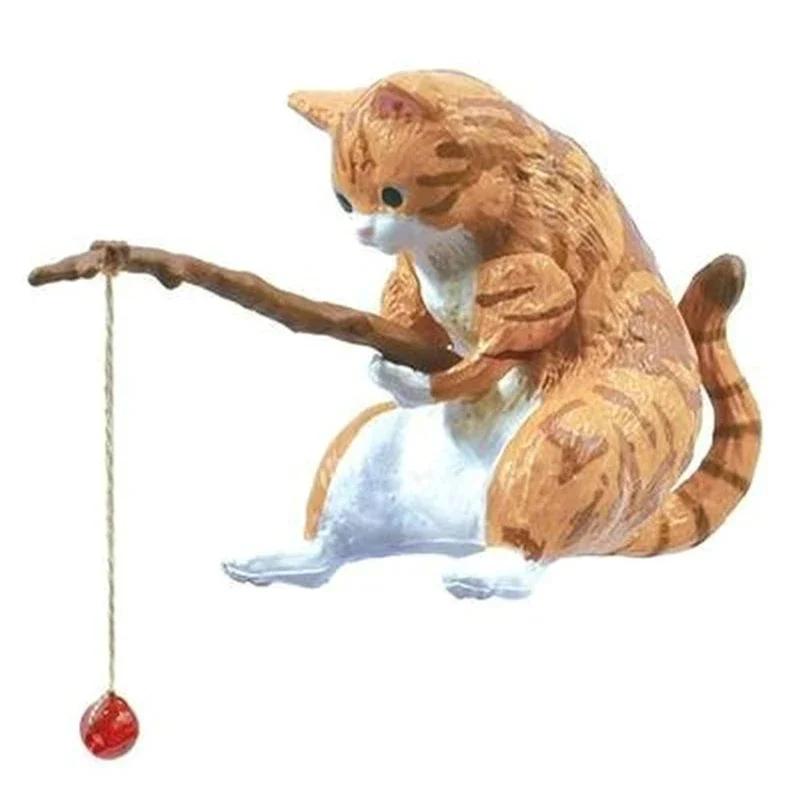 Cute Fishing Cat Fishbowl Fishing Figure Fisherman Figurine Cat Fishing Rod Seals Figures Cat Decoration Interior Accessories