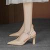 Fashion 2025 Summer Shoes for Women Thick High Heels Baotou Sandals Fashion Pointed Toe Soft Leather Solid Color Heeled Sandales Femmes