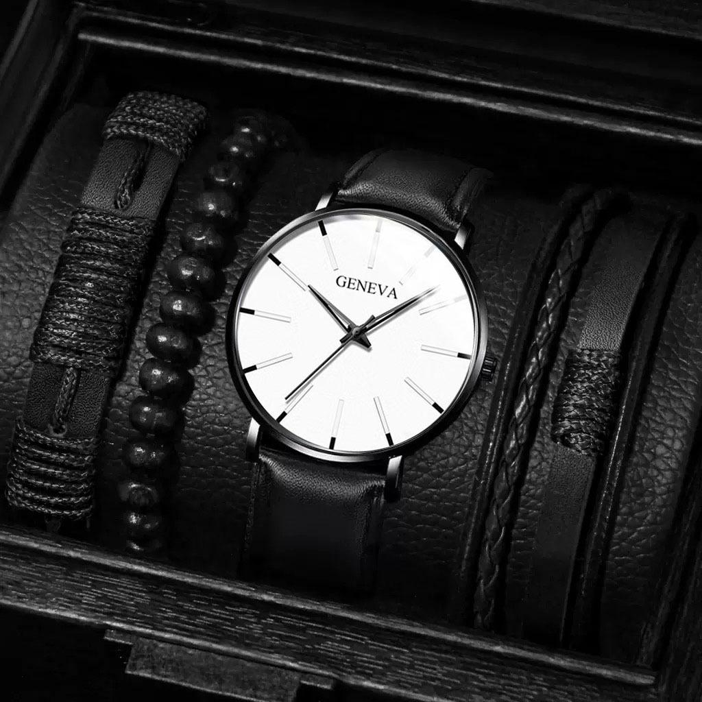 Watch Men'S Fashion Quartz Watch Ultra-Thin Watch Watch Belt Bracelet Set Men'S Watch