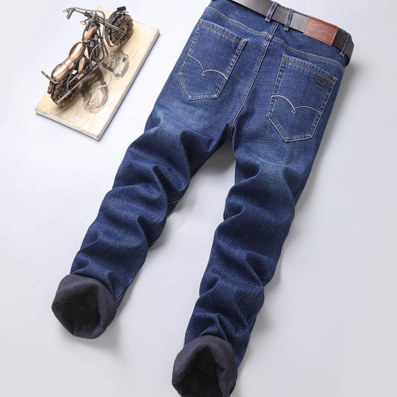 Elastic Autumn and Winter Models of Padded Thickened Jeans Men's Loose Straight Slim Warm with Velvet Casual Trousers