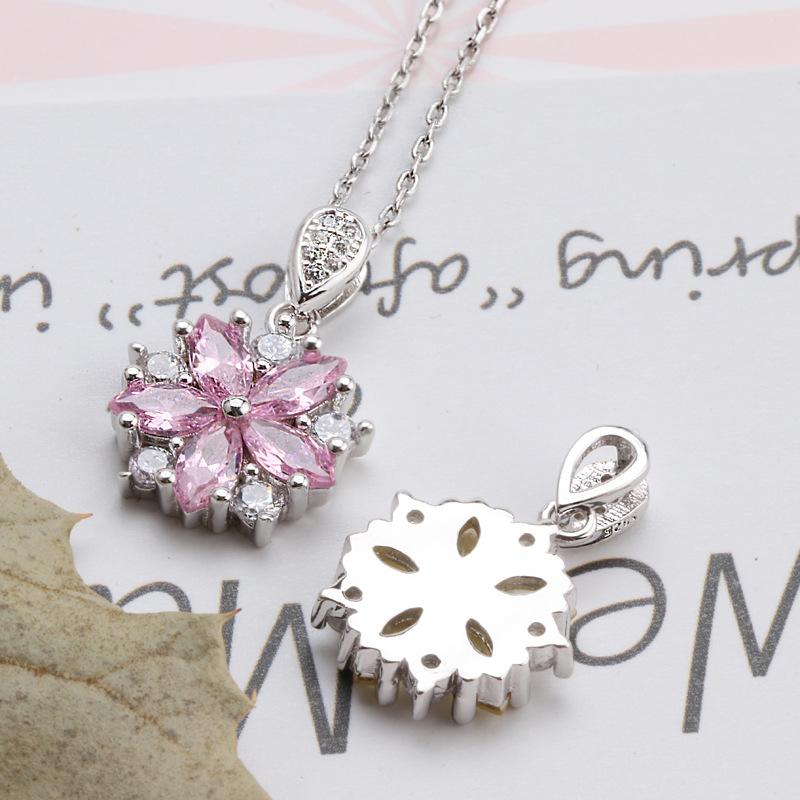 Buyee 925 Sterling Silver Flower Pendant Chain Pink Yellow Crystal Cherry Blossoms Pendant for Woman Fine Jewelry Chain