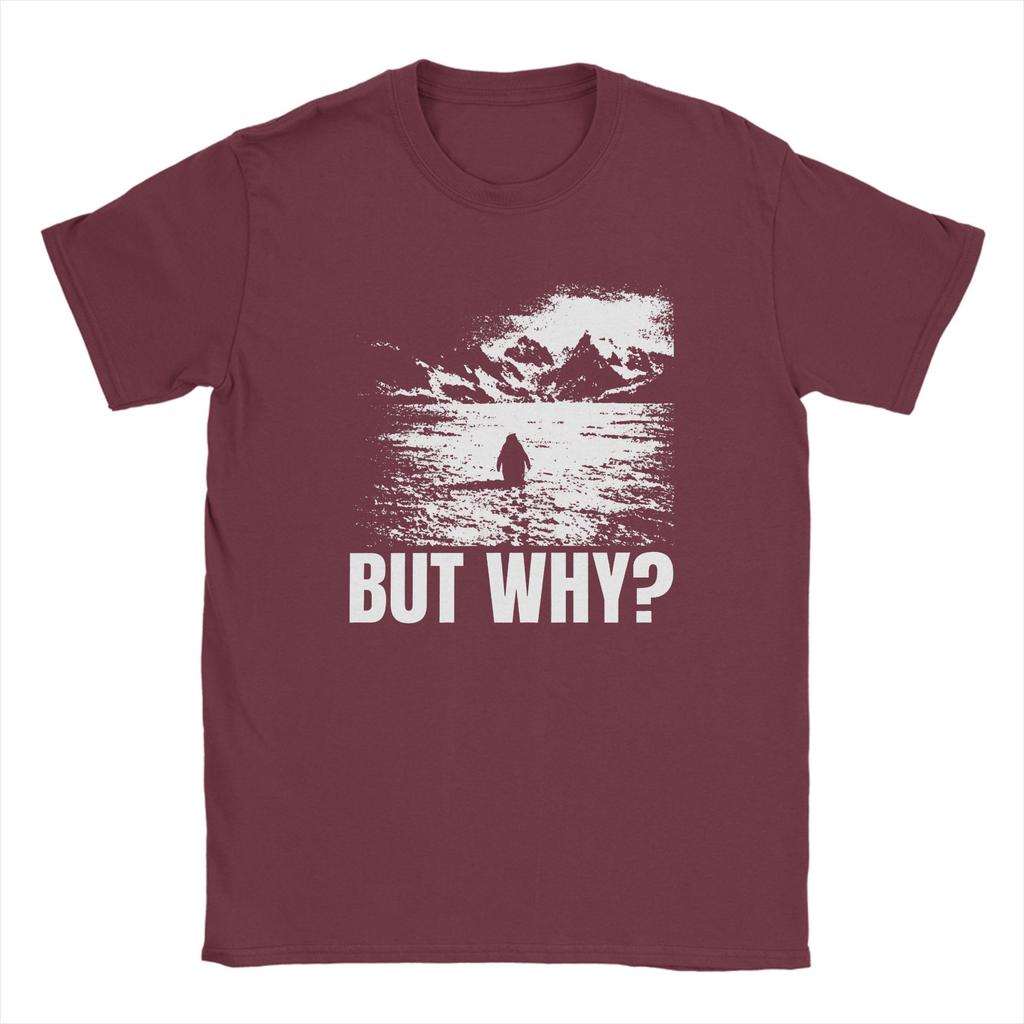Funny Nihilist Penguin But Why meme TShirts Unisex Crew Neck Pure Cotton T Shirts  Short Sleeve Tees Gift Idea Clothing