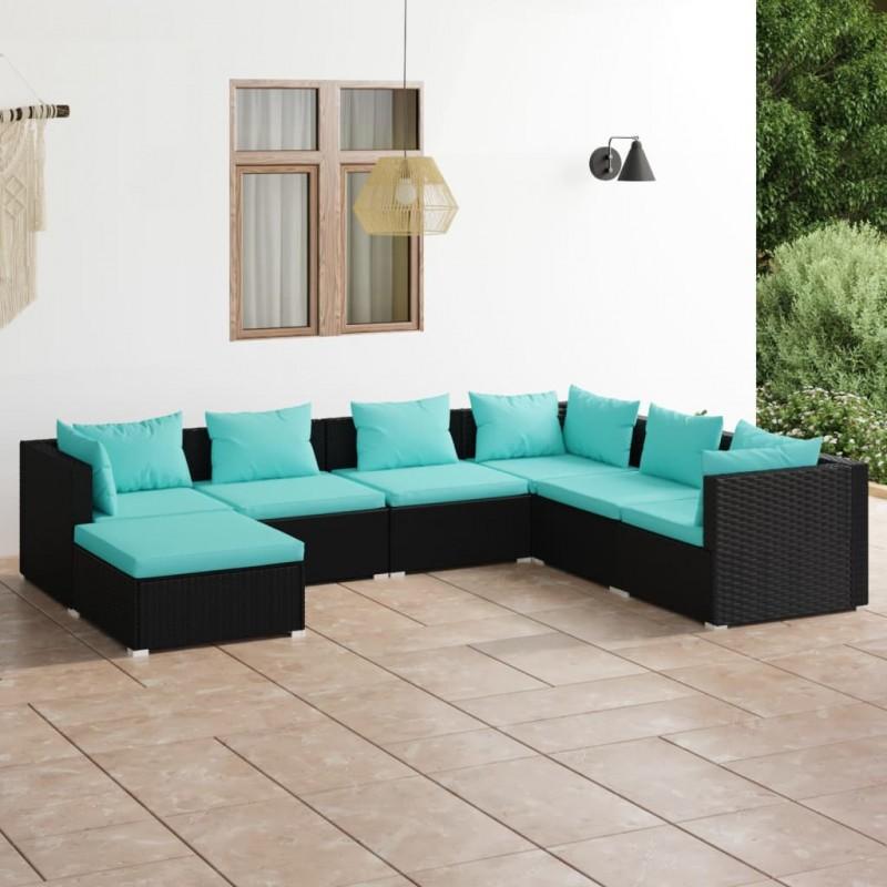 Día y Noche - Día y Noche Set de muebles de jardín 7 pzas y cojines ratán sintético negro
