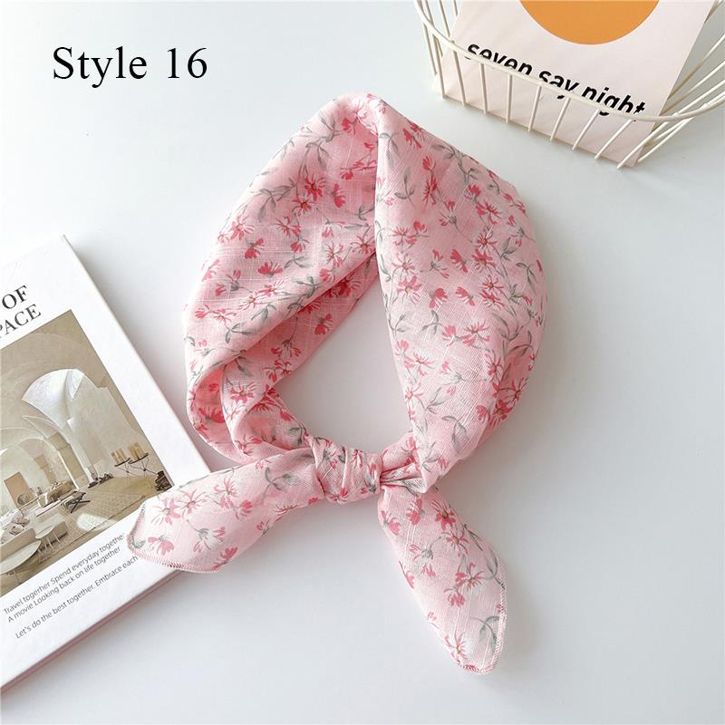 Sunscreen Head Scarf Cotton Linen Square Scarf Women Floral Peach Neck Scarf Fashion Decorative Neckerchief Hairband 58*58cm