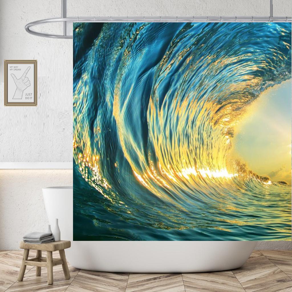 Beach Ocean Theme Shower Curtain for Bathroom Sunrise Sunset View Scene Hawaii Seashore Summer Coastal Seaside Seascape Decor