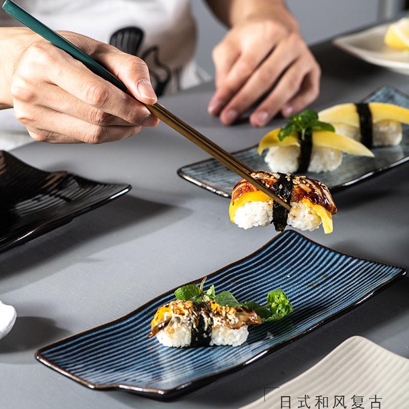 Japanese Sushi Plate Rectangular Ceramic Sashimi Flat Plate Creative Tableware Irregular Long Commercial Japanese Material Plate
