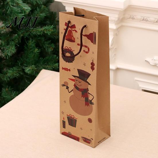 Festive Paper Wine Bottle Bags Christmas Gift Bag, Reusable Bag with Handle, Santa Tree Party Packaging Wreath Print for Favors And Seasonal Presents