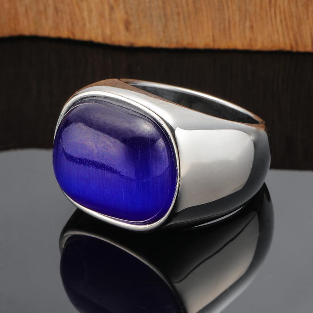 2026 Jewelry, European and American Exaggerated Turquoise Pattern Three-dimensional Geometric Opal Index Finger Wide Version Ring