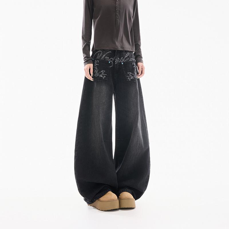 Unisex Wide Leg Retro Embroidered Jeans: Trendy, Cool, and Versatile Scimitar Pants S