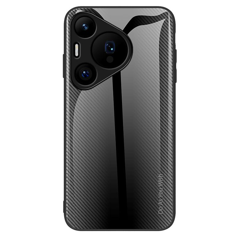For Huawei Pura 70 Case Carbon Fiber Texture Tempered Glass Protective Shell