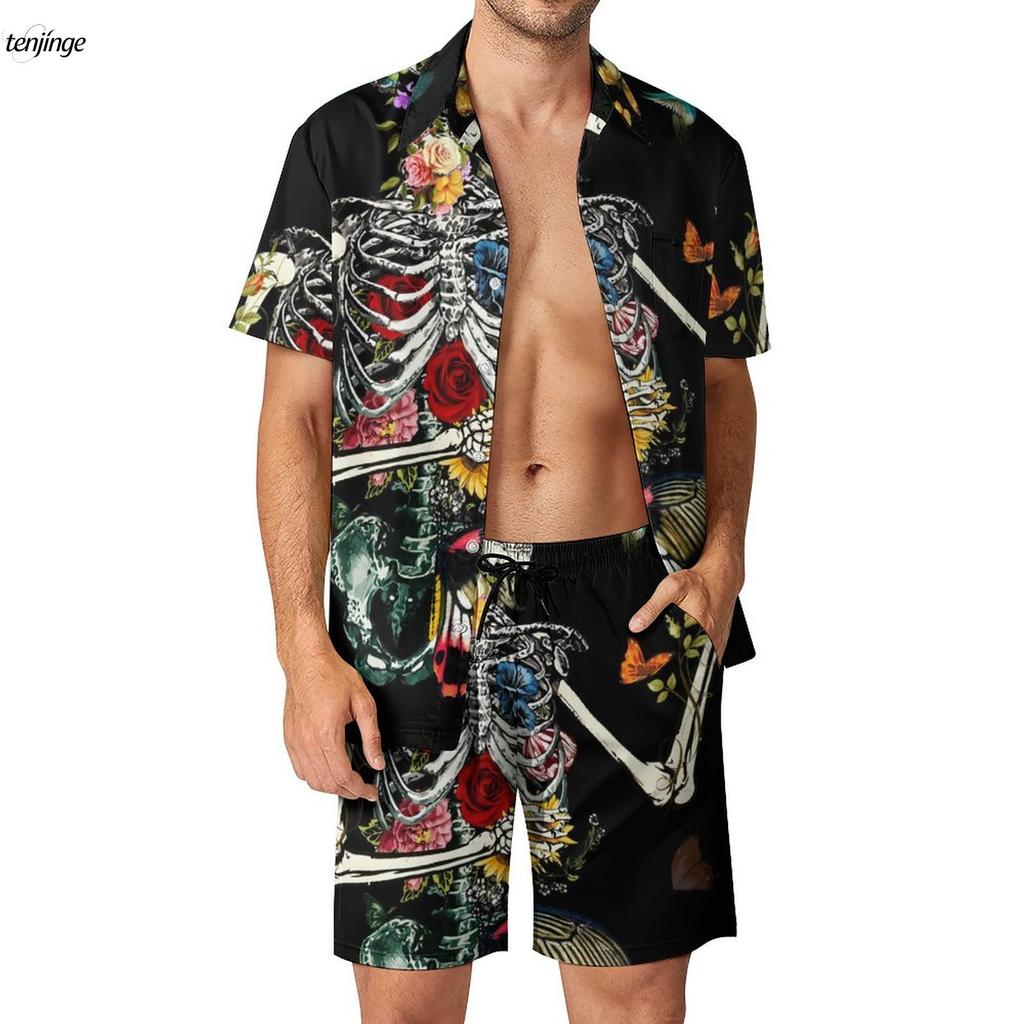 Skeleton 3D Printing Fitness Outdoor Men Sets Bone Skulls Casual Shirt Set Summer Pattern Shorts Two-piece Funny Clothing Suits