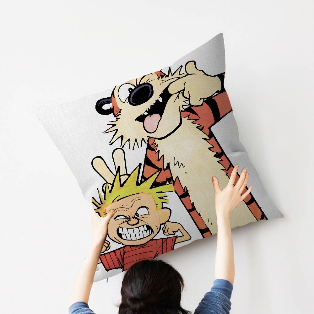 Book C-Calvin and H-Hobbes Pillow Covers Cartoon Sofa Decorative Home Double-sided Printing Short Plush Cute Cushion Cover