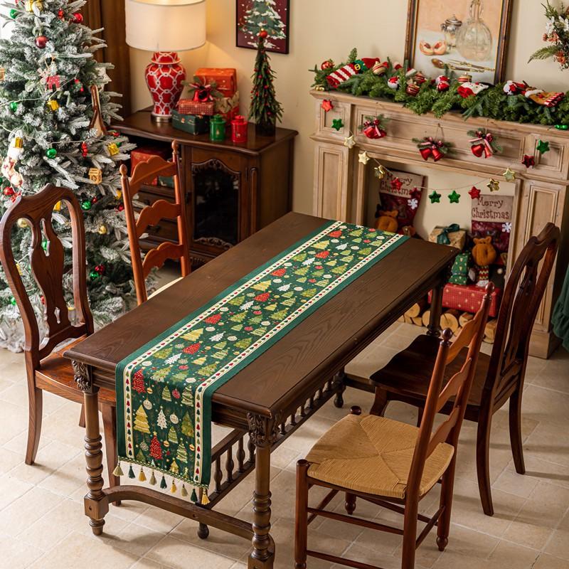 Christmas Tree Table Runner Tassel Home Decor Tablecloth Bed End Scarf