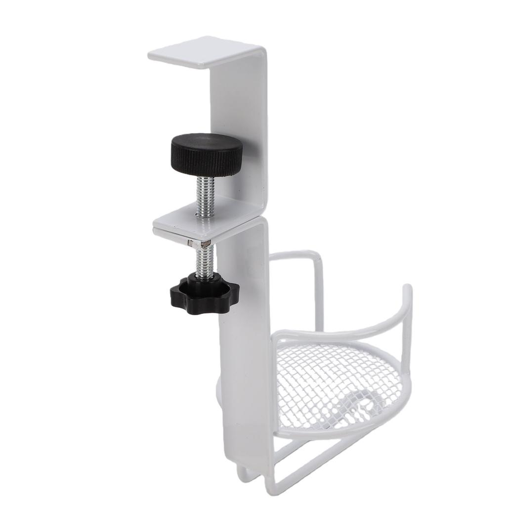 Desk Cup Holder Headphone Hanger Metal 2 in 1 Table Cup Holder Under Desk Headphone Bag Hook for Home Office White