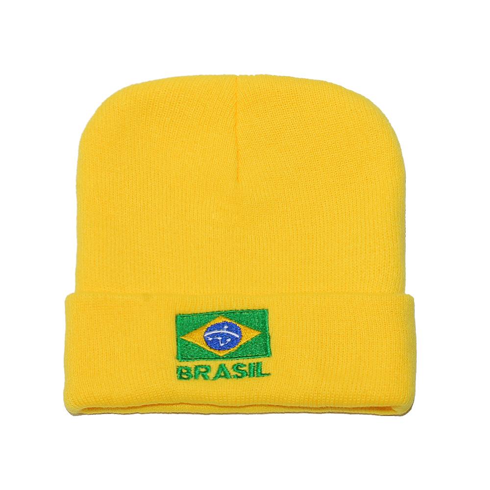 Autumn and winter new wool hat warm cold hat pullover hat Brazilian flag embroidered knitted hat for men and women