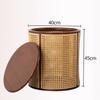 Vintage Solid Wood Rattan Storage Stool Wabi-Sabi Japanese Nightstand Round Bucket Ottoman for Bedroom Guesthouse Decor
