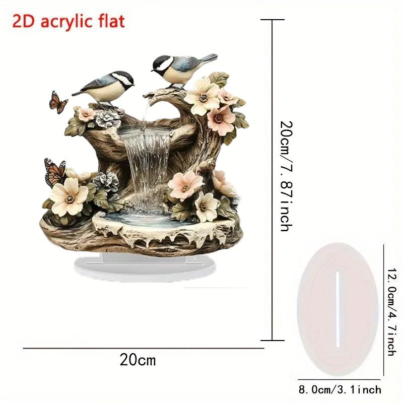 Boho Acrylic Bird & Butterfly Fountain - Rustic Desktop Water Feature with Chickadee