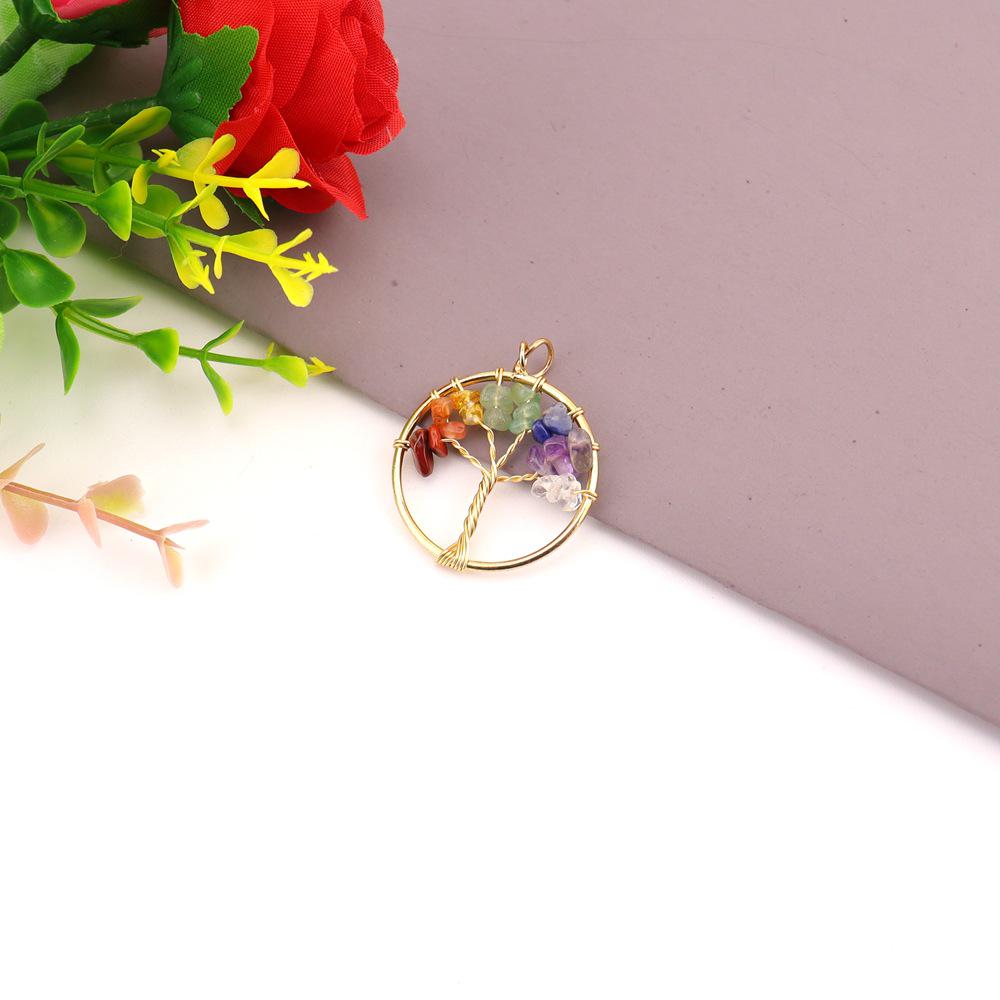 Rainbow Life Tree Wire-Wrapped Crystal Pendant Necklace N746